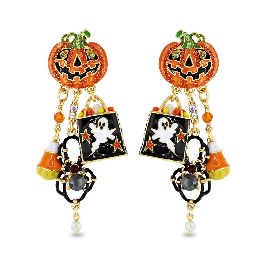 Trick Or Treat Halloween Charm Earrings By Ritzy Couture Deluxe - 18k Gold Plate